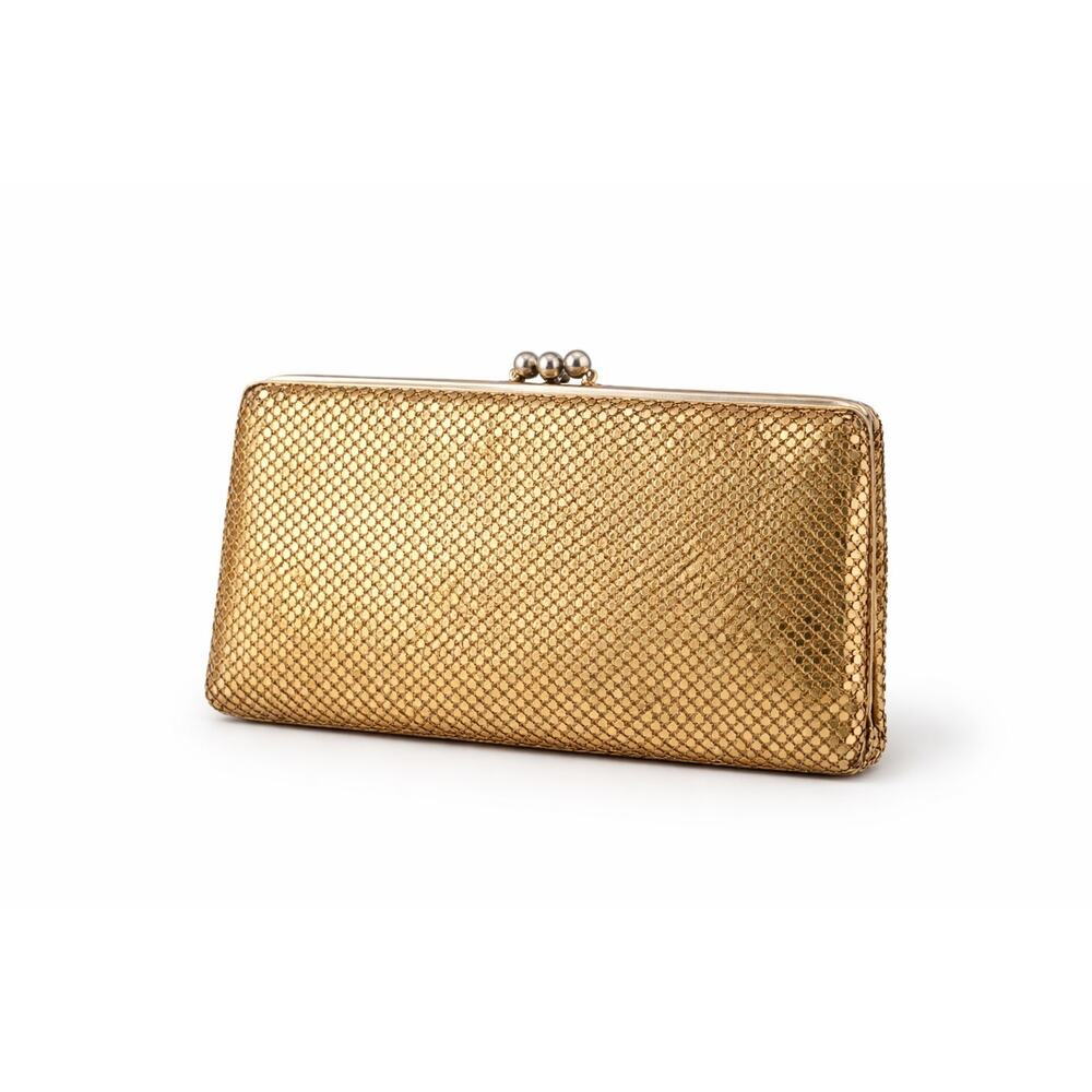 Whiting Davis Mesh Clutch Purse Gold Kisslock Vintage Evening Compact